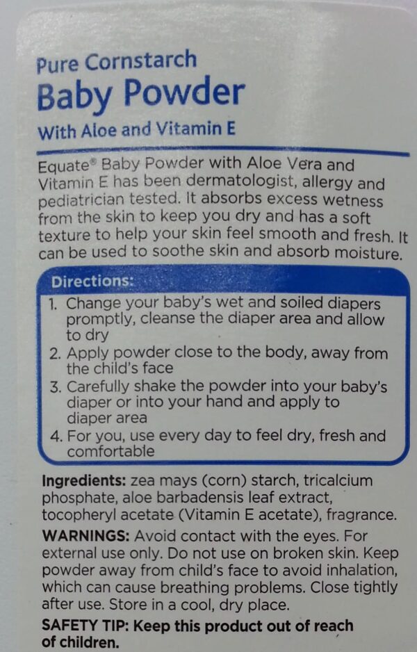 Equate Pure Cornstarch Baby Powder With Aloe and Vitamin E, 15oz by Judastice - Image 2