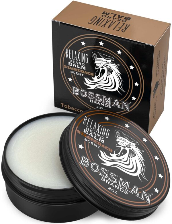 Bossman Relaxing Beard Balm - Beard Tamer, Relaxer, Thickener and Softener Cream - Beard Care Product - Made in USA (Stagecoach Scent)
