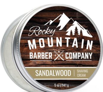 Shaving Cream for Men with Sandalwood Essential Oil – Thick Lather for Traditional and Cartridge Shaving – by Rocky Mountain Barber Company ? 5oz Tin