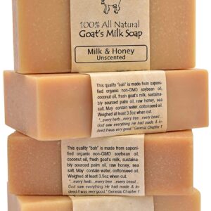 4 Goat Milk Soap Bars with Honey - Handmade in USA. All Natural Soap - Unscented, Fragrance Free, Fresh Goats Milk. Wonderful for Sensitive Skin and B - Image 1