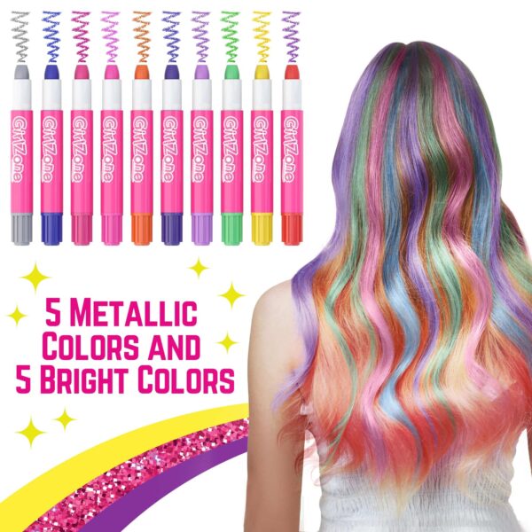 GirlZone Hair Chalks Set, 10-Piece, Easy to Apply and Remove, Temporary Multicolor Hair Color for Kids Dress Up Parties, Role Play, Gift-Ready Vibrant - Image 2