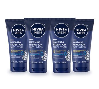NIVEA MEN Maximum Hydration Face Lotion with Broad Spectrum SPF 15 Sunscreen, Lightweight Moisturizer Protects and Moisturizes, 4 Pack of 2.5 Fl Oz Tu