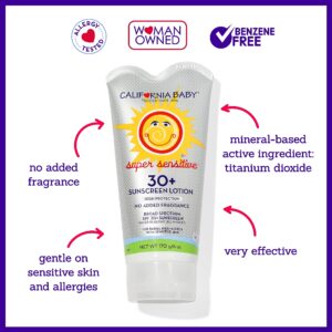 California Baby Super Sensitive SPF 30+ Sunscreen | Broad Spectrum | Titanium Dioxide | Hypoallergenic Unscented Mineral Sunscreen | 170 grams / 6 oz. - Image 3