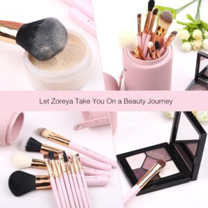 Z'OREYA Makeup Brush Set 12pcs Pink Synthetic Makeup Brushes Travel Set With Holder Makeup Brush Organizer Foundation Powder Contour Blush Eye Cosmeti - Image 5