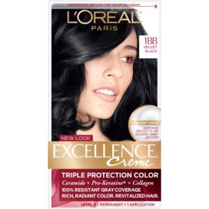 L'Oreal Paris Excellence Creme Permanent Hair Color, 1BB Velvet Black, 100 percent Gray Coverage Hair Dye, Pack of 1 - Image 1