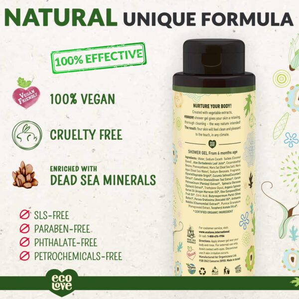 ecoLove - Natural Moisturizing Body Wash for Dry Skin - With Organic Cucumber - No SLS or Parabens - Vegan and Cruelty-Free Shower Gel, 17.6 oz - Image 2