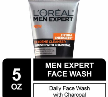 L’Oreal Men Expert Hydra Energetic Facial Cleanser with Charcoal for Daily Face Washing, Mens Face Wash, Beard and Skincare for Men, 5 fl. Oz