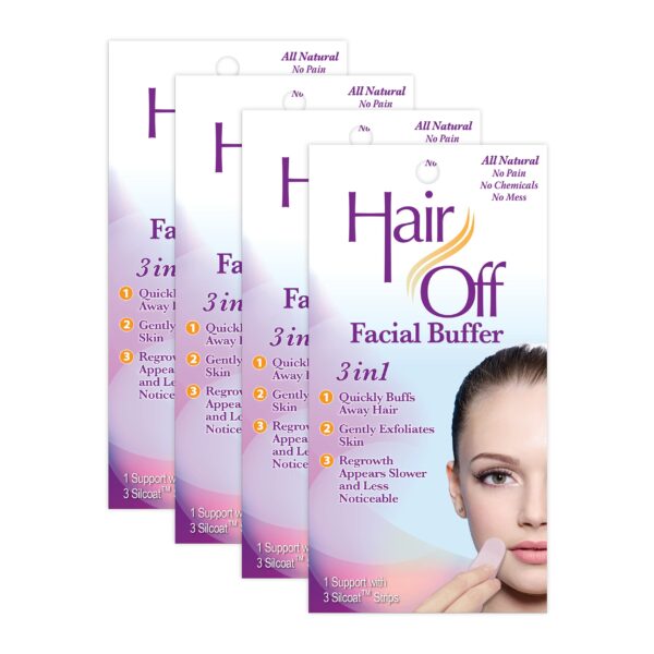 Hair Off Facial Buffer - Painless & Chemical Free Facial Hair Remover & Gentle Face Exfoliator - Hair Eraser to Slow Regrowth on Chin, Lip & Cheeks (3