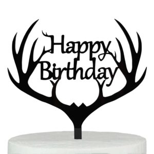 LOVENJOY Gift Boxed Antler Happy Birthday Cake Topper Black, Frosted Acrylic - Image 1