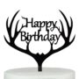 LOVENJOY Gift Boxed Antler Happy Birthday Cake Topper Black, Frosted Acrylic