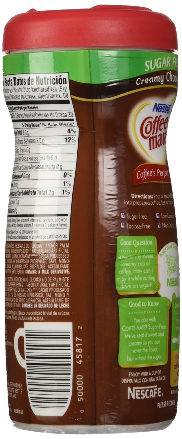 Nestle Coffee Mate Sugar Free Powdered Creamer Chocolate, 10.2 OZ (Pack of 6 - Image 3