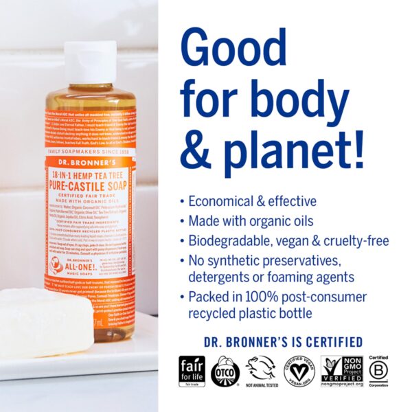 Dr. Bronner's - Pure-Castile Liquid Soap (4 Ounce Variety Pack) Peppermint, Lavender, Tea Tree, Eucalyptus, Almond - Made with Organic Oils, 18-in-1 U - Image 4