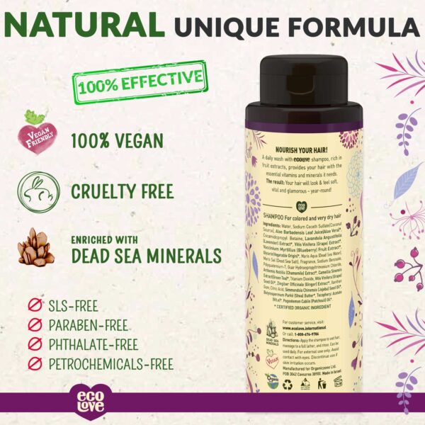 ecoLove - Natural Shampoo, Sodium lauryl sulfate Free, Vegan & Cruelty Free Shampoo for Color Treated Hair, Very Dry & Damaged Hair, Organic Lavender - Image 2