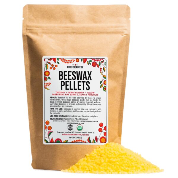 Better Shea Butter Organic Beeswax Pellets | Use it to make Candles, Food Wraps, Furniture Polish, Lip Balms | Food Grade, 100% Pure, Yellow Beeswax P