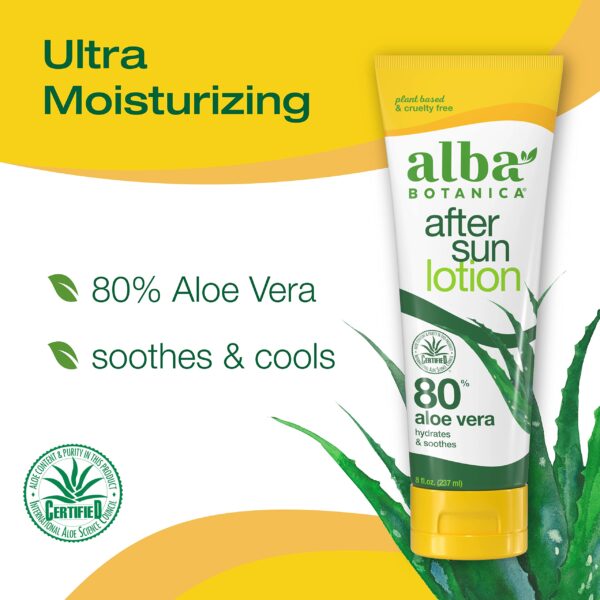 Alba Botanica Aloe Vera Lotion for Skin, Soothing After Sun Treatment for Face and Body, Made with Purity Certified 80% Aloe Vera Gel Formula, 8 fl. o - Image 2
