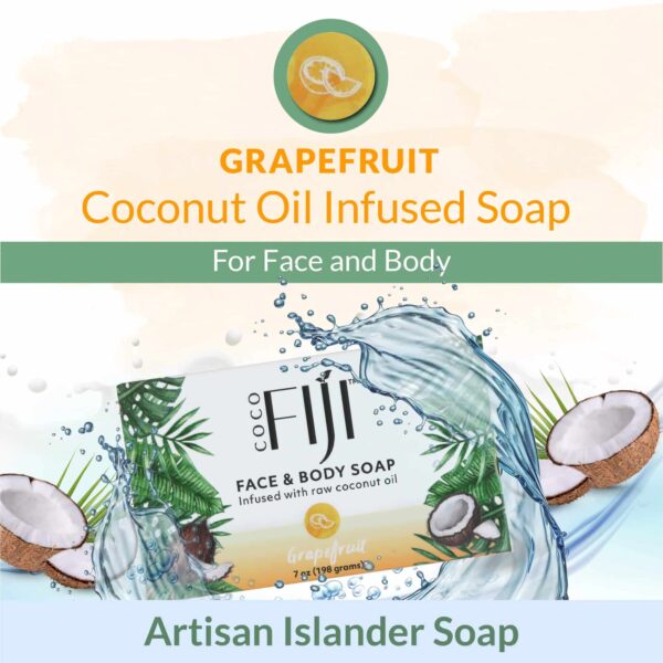 Coco Fiji Soap Bar for Face and Body Infused With Organic Coconut Oil, Grapefruit, Essential Oil, Natural Soap for Moisturizing & Pore Purifying Skin, - Image 4