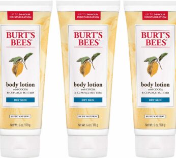 Burts Bees Butter Body Lotion for Dry Skin with Cocoa & Cupuau, 6 Oz – Pack of 3 (Package May Vary)