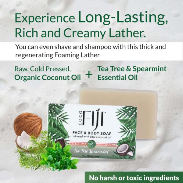 Coco Fiji Soap Bar for Face and Body Infused With Organic Coconut Oil, Tea Tree Spearmint, Essential Oil, Natural Soap for Moisturizing & Pore Purifyi - Image 6