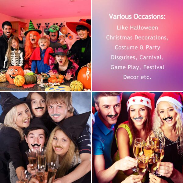 Whaline 48 Piece Self Adhesive Fake Mustache Set Novelty Mustaches for Costume and Halloween Festival Party - Image 6