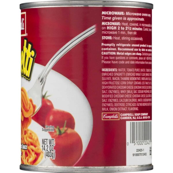 Campbell's, Spaghetti in Tomato Sauce with Cheese, 14.2oz Can (Pack of 6) - Image 3