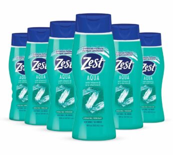Zest Aqua Hydrating Body Wash, 18 Fl Oz (Pack of 6) – Moisturizing & Refreshing Shower Gel, Easily Lathers for a Relaxing Bubble Bath – Foaming & Exfo
