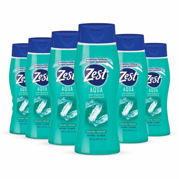 Zest Aqua Hydrating Body Wash, 18 Fl Oz (Pack of 6) - Moisturizing & Refreshing Shower Gel, Easily Lathers for a Relaxing Bubble Bath - Foaming & Exfo