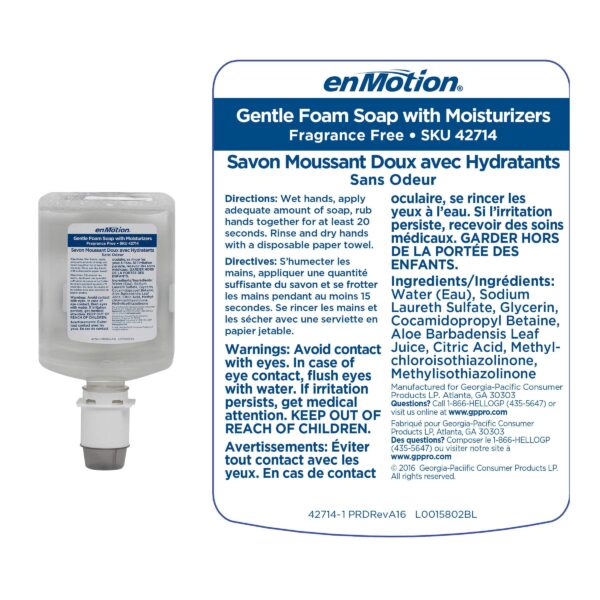 enMotion Gen2 Moisturizing Foam Soap Dispenser Refill by GP PRO (Georgia-Pacific); Dye and Fragrance Free; 42714; 1200 mL Per Bottle; 2 Bottles Per Ca - Image 3