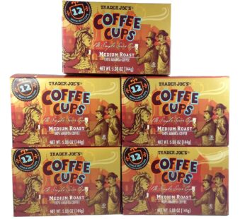 Trader Joe’s Coffee Cups – Single Serve – Medium Roast Arabica Coffee – Pack of 5, dark brown