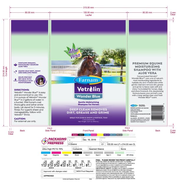 Farnam Vetrolin Wonder Blue Gentle Moisturizing Shampoo for Horses, Livestock and Dogs Blue 32 - Image 3