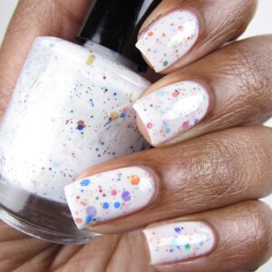 Oh Splat White Glitter Nail Polish with Rainbow Glitters- 0.5 oz Full Sized Bottle - Image 3