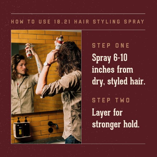 18.21 Man Made Premium Hair Spray for Men, All-Day Flexible Hold, 10 oz. - Styling Hairspray with Matte Finish, Sweet Tobacco Scent - Professional, No - Image 4