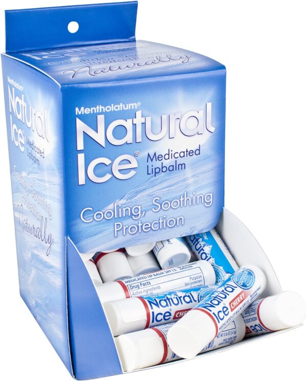 Mentholatum Natural Ice Cherry Flavor Medicated Lip Balm, Hydrating Lip Care for Dry, Chapped Lips, Moisturizing Formula with SPF 15 Helps Prevent Sun - Image 2