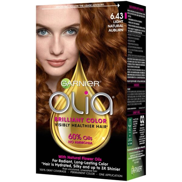 Garnier Olia Ammonia Free Permanent Hair Color, 100% Gray Coverage (Packaging May Vary), 6.43 Light Natural Auburn, Red Hair Dye, Pack of 1 - Image 4