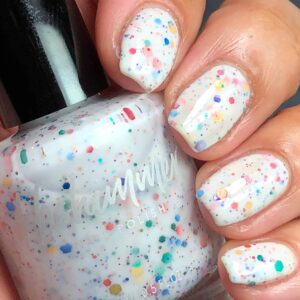 Oh Splat White Glitter Nail Polish with Rainbow Glitters- 0.5 oz Full Sized Bottle - Image 7