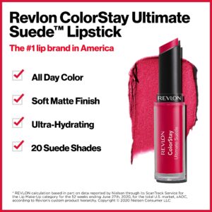 REVLON Lipstick, ColorStay Ultimate Suede Lipstick, High Impact Lip color with Moisturizing Creamy Formula, Infused with Vitamin E, 025 Socialite, 0.0 - Image 3