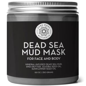 Pure Body Naturals Dead Sea Mud Mask - Face Mask and Body Mud for Acne, Blackheads, and Oily Skin - Facial Self Care for Men and Women - Minimize Pores with Deadsea Mud, Clay, Charcoal - 8.8 Ounce - Image 1