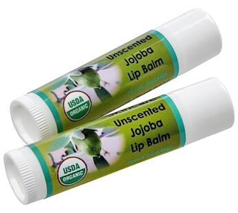 USDA Organic Unscented Lip Balm 2 Pack – Over 70% Pure Organic Jojoba Oil and Organic Beeswax, Soothes and Softens Dry, Cracked, and Sensitive Lips, No Added Scent, No added Taste 15 oz/4.6 gm