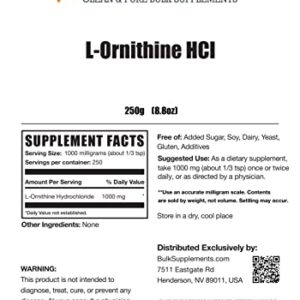 BulkSupplements.com L-Ornithine HCl Powder - L-Ornithine Hydrochloride, Ornithine Supplement - Amino Acids Supplement, Gluten Free, 1000mg per Serving, 250g (8.8 oz) (Pack of 1) - Image 2