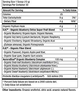 OJC Blueberry Detox by Purity Products - Certified Organic Juice Cleanse - Organic Super Fruits, Probiotics + 4 Grams Organic Psyllium Fiber - Gluten Free, Vegan - 300 Grams - Image 2