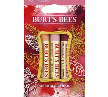 Burt’s Bees Kissable Color Holiday Gift Set, 3 Lip Shimmers in Gift Box – Cool Collection in Watermelon, Apricot and Grapefruit