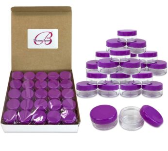 Beauticom 5G/5ML Round Clear Jars with Purple Lids for Jams, Honey, Cooking Oils, Herbs and Spices (Quantity: 100 Pieces)