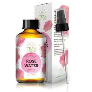 ROSE WATER TONER by Teak Naturals, 100% Organic Natural Moroccan Rosewater (Chemical Free) 4 oz - Image 1