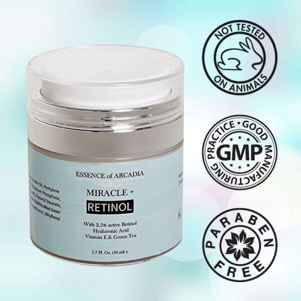 Essence of Arcadia Retinol Moisturizer Cream 2.5% for Face & Eye Area - Anti-Aging Formula with Hyaluronic Acid, Vitamin E, Green Tea - 1.7 Fl Oz - Image 3