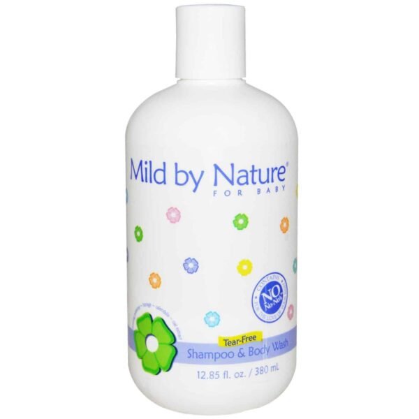 Tear-Free Baby Shampoo & Body Wash by Mild by Nature - for All Skin Types - with Soothing Evening Primrose Oil Plus Calendula Extract - Paraben & Sulfate Free - Peach Scent - 12.85 fl oz (380 ml)