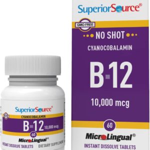 Superior Source No Shot Vitamin B12 Cyanocobalamin 10000 mcg, Quick Dissolve MicroLignual Tablets, 60 Count B12 Supplement to Increase Metabolism and Energy Production, Nervous System Support, Non-GMO - Image 1