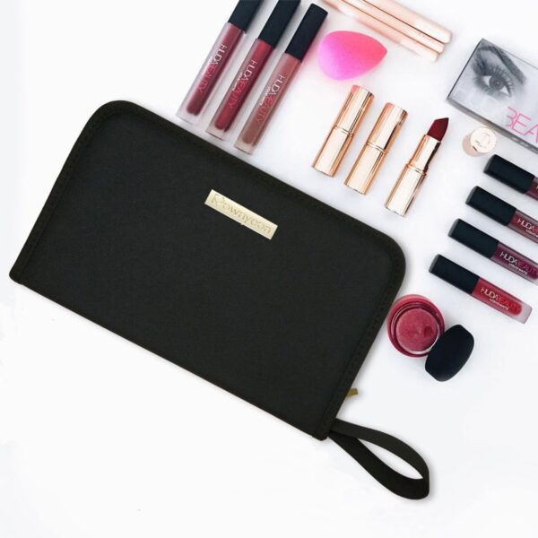 ROWNYEON Lipstick Organizer Bag Lipstick Holder Case 22 Slots Travel Lipstick Carrying Case Professional Makeup Artist Portable Storage Bag For Lip Gloss,Lipsticks-Black - Image 4