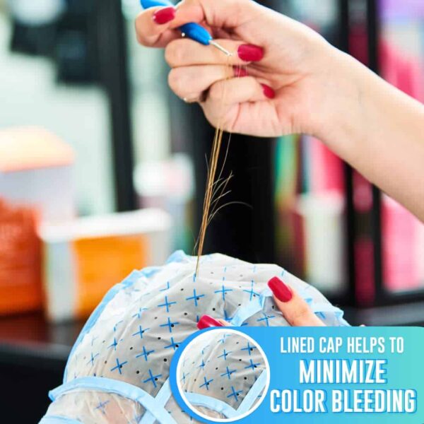Colortrak 48 Disposable Caps with 4 Needles Kit for Tipping, Hair Color and Highlighting, Lined Cap with Neck Protector Minimizes Color Bleeding, Pull-Out Visor Protects Face - Blue - Image 4