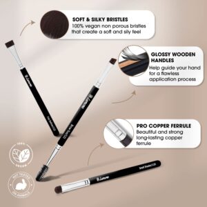 Eyebrow Brush - Duo Eye Brow Spoolie - Angled Eyeshadow Eyeliner - Precision Flat Definer - Small Shader - 3 Piece Makeup Brush Set - Cruelty Free Synthetic Bristles - Image 3