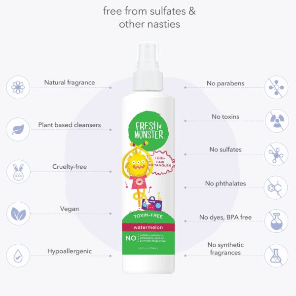 Fresh Monster Kids Detangler Spray, Toxin-Free, Hypoallergenic & Natural, Hair Conditioning Spray for Kids, Watermelon (2 Pack, 8.5oz/each) - Image 4