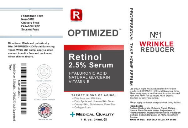 Retinol Serum 2.5% with Hyaluronic Acid, Glycerin, Vitamin E - Reduce Wrinkles, Fine Lines, Even Skin Tone, Sun Spots, Age Spots - Boost Collagen Production 1 fl oz - OPTIMIZED LAB Guaranteed - Image 8